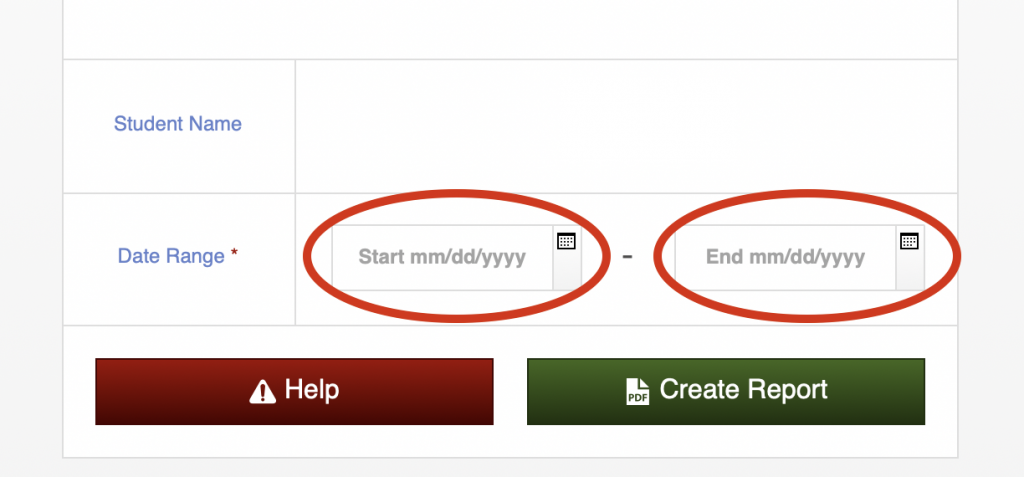 picture showing the start and end dates are required input fields